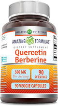 Amazing Formulas Quercetin 250 Mg & Berberine 250 Mg | Veggie Capsules Supplement | Non-GMO | Gluten-Free | Made in USA (1 Pack | 90 Count)