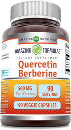 Amazing Formulas Quercetin 250 Mg & Berberine 250 Mg | Veggie Capsules Supplement | Non-GMO | Gluten-Free | Made in USA (1 Pack | 90 Count)