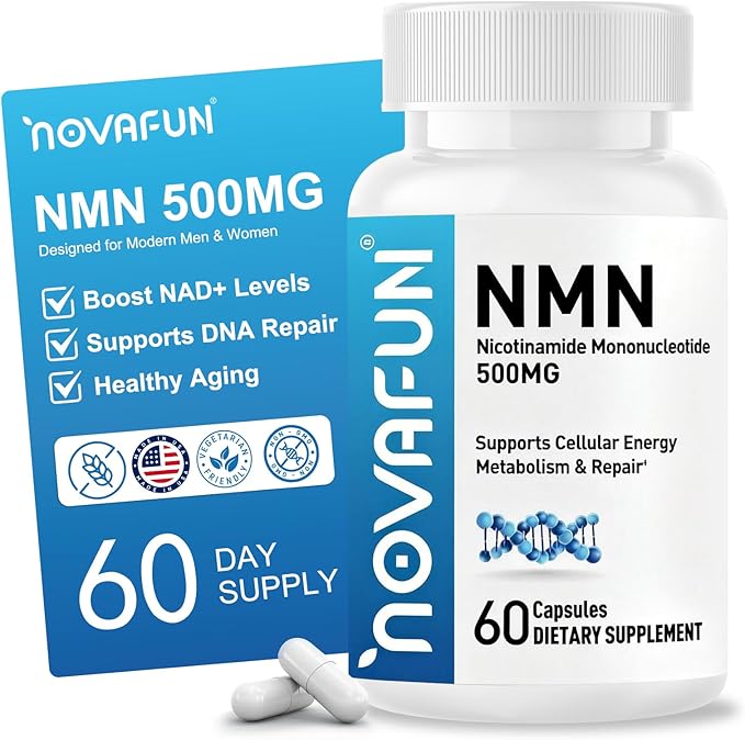 NMN Supplement 500mg - Beta Nicotinamide Mononucleotide Supplements to Boost NAD+ Levels & Cellular Energy, Supports Healthy Aging - 60 Vegan Capsule