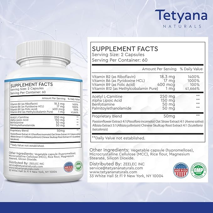 Advanced Sciatic Nerve Support Relief: Alpha Lipoic Acid Vitamin, Benfotiamine - 12 in 1 Sciatica Supplements - 120 Capsules- 30-60 Supply- Made in USA