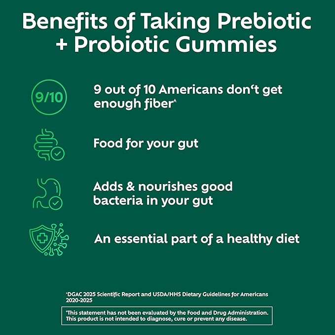 Benefiber Prebiotic GLP-1 Friendly Fiber Supplement Gummies with Probiotics for Digestive Health, Assorted Fruit Flavors - 50 Count