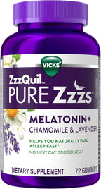 ZzzQuil PURE Zzzs Melatonin Gummies, Sleep Aid, Melatonin 2mg, with Chamomile & Lavender, Melatonin Sleep Gummies, Sleep Aids for Adults, Wildberry Vanilla Flavored, 72 Sleep Gummies