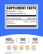 BulkSupplements.com Riboflavin Capsules - Vitamin B2 400 mg, Riboflavin 400mg - Essential B Vitamin, Gluten Free, 1 Capsule per Serving, 180 Capsules (Pack of 2)