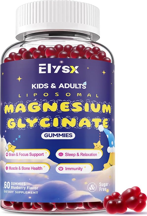 Liposomal Magnesium Glycinate 400mg Gummies for Kids & Adults, Chewable Magnesium Bisglycinate Supplement with Theanine, B6, Vitamins & Zinc, for Zzz & Relaxation, Muscle & Brain, Sugar Free, 60 Ct