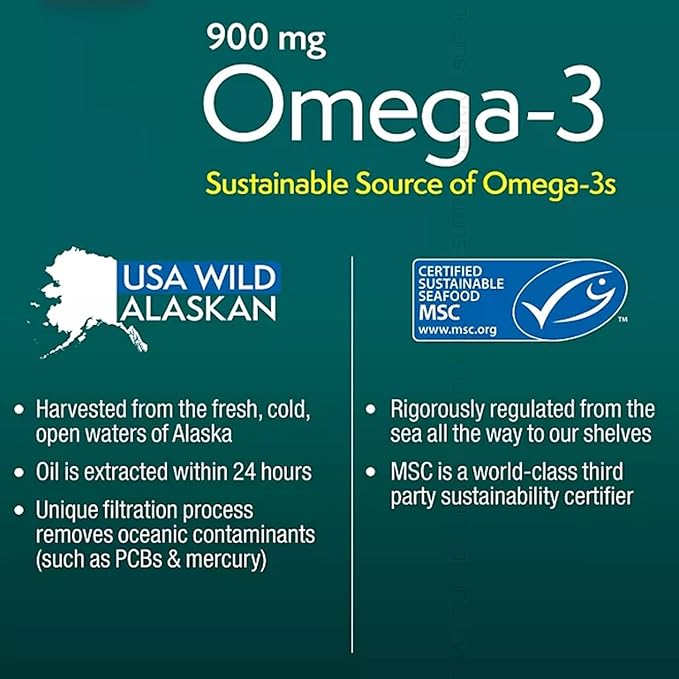 Members Mark Omega 3 Fish Oil, (150 Count.) 900 mg – Wild Alaskan, MSC-Certified Sustainable, Supports Heart & Brain Health, No Fishy Aftertaste