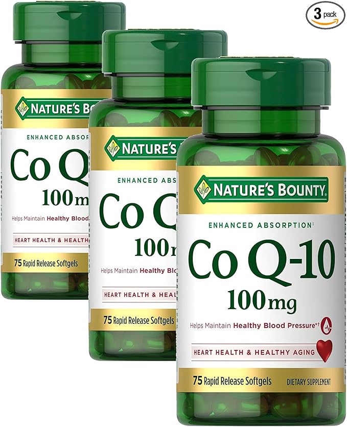 Nature's Bounty CoQ10,Helps Maintain Healthy Blood Pressure,100 mg,Rapid Release Softgels,75 Count (Pack of 3)