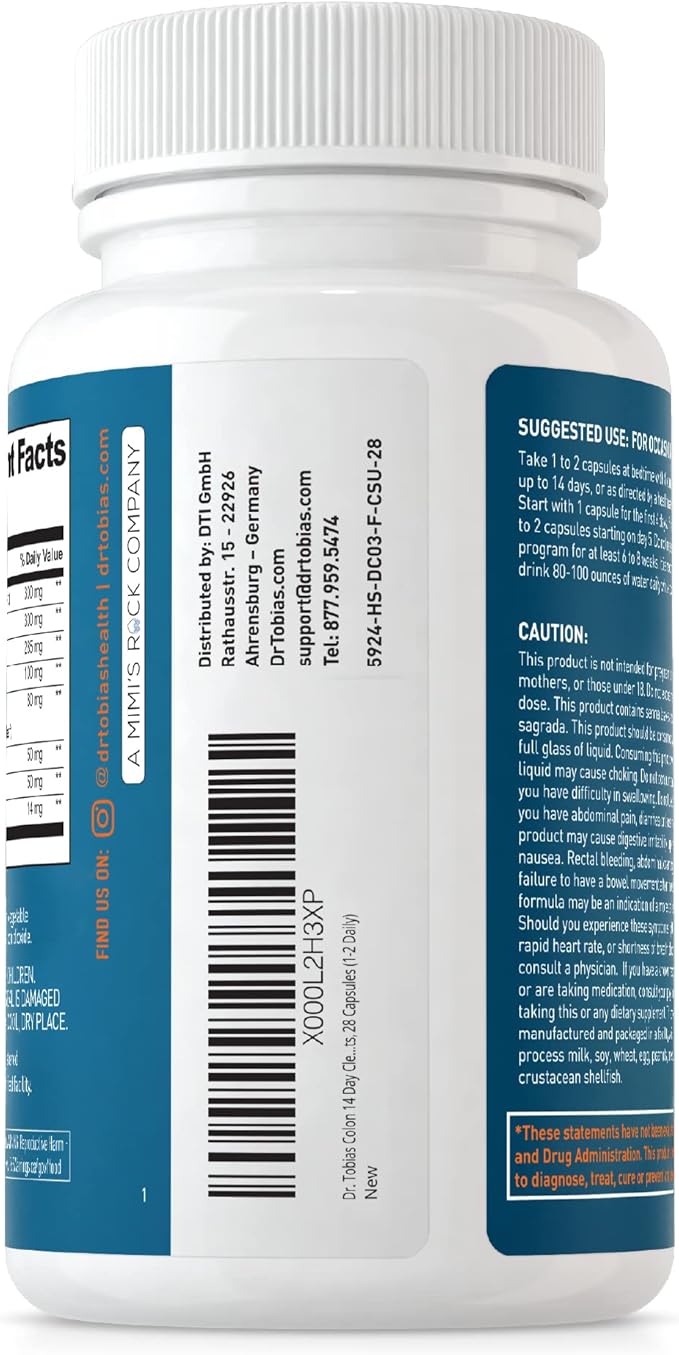 Dr. Tobias Colon Cleanse - Constipation Relief & Gut Health Support for Women & Men | 14 Day Colon Cleanser for a Gentle Colon Detox & Gut Flush - 3 Bottles of 28 Capsules