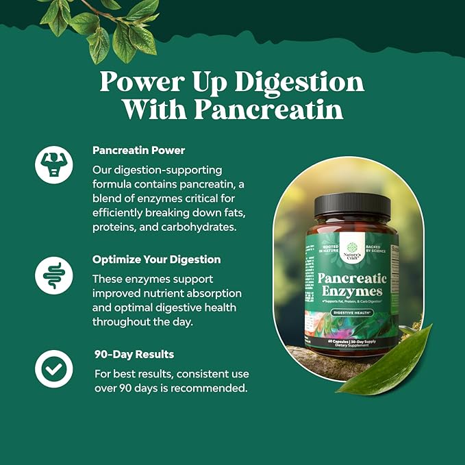Pancreatin Digestive Enzymes for Digestive Health-Pancreatic Enzymes for Humans with Fat Carb & Protein Digestive Enzymes for Women and Men - Protease Amylase & Lipase Enzymes for Digestion 60ct (2pk)