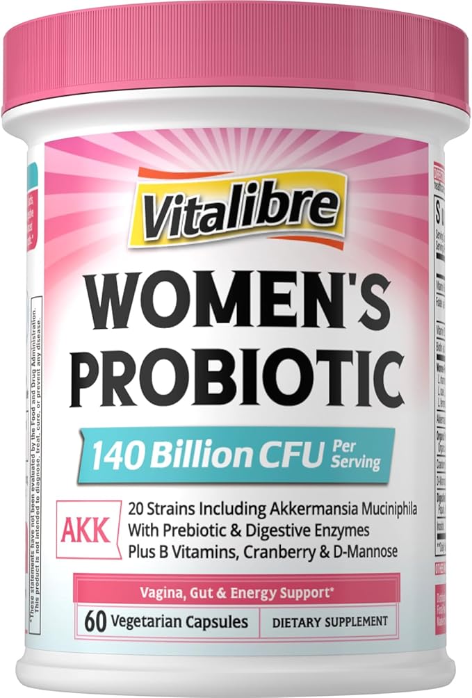 Women's Probiotic Plus, Akkermansia, 140 Billion CFU, 19 Strains with AKK, Vitamin B6, B9, B12, Biotin, Cranberry, D-Mannose, Gut, Vagina Health, 60 Vegetarian Caps