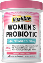 Women's Probiotic Plus, Akkermansia, 140 Billion CFU, 19 Strains with AKK, Vitamin B6, B9, B12, Biotin, Cranberry, D-Mannose, Gut, Vagina Health, 60 Vegetarian Caps