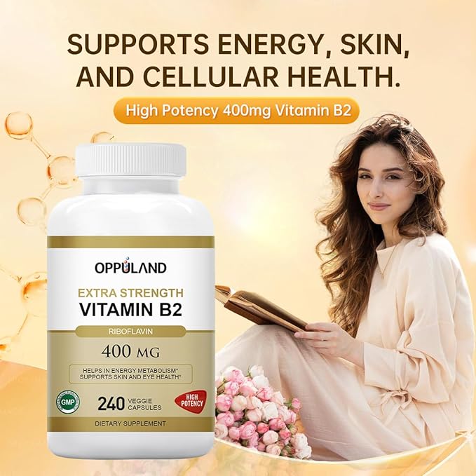 Riboflavin Vitamin B2 Supplement - B-2 Vitamin - Boosts Energy Metabolism & Cellular Function - Daily Nutritional Supplements for Men & Women - 400 mg Capsules - 240 Count