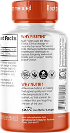 Nutri Fisetin 500mg 60 Count - Clinical Dosage - Fisetin Supplements - Powerful Senolytic Activator, Antioxidant, Heart & Brain Support - Natural Polyphenols - Capsules - 3rd Party Tested for Purity