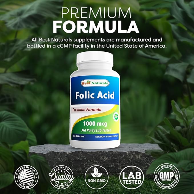 Best Naturals Folic Acid 1000 mcg (Vitamin B9), 240 Tablets