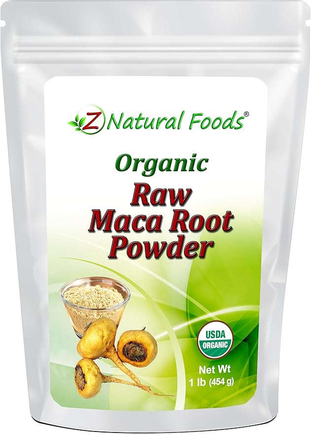 Z Natural Foods Organic Maca Root Powder, Adaptogen Superfood Powder, Contains Raw Red, Yellow & Black Maca, Mix in Drinks, Juice, Smoothies, Shakes, & Recipes, Vegan, Non GMO, Gluten Free - 1 lb