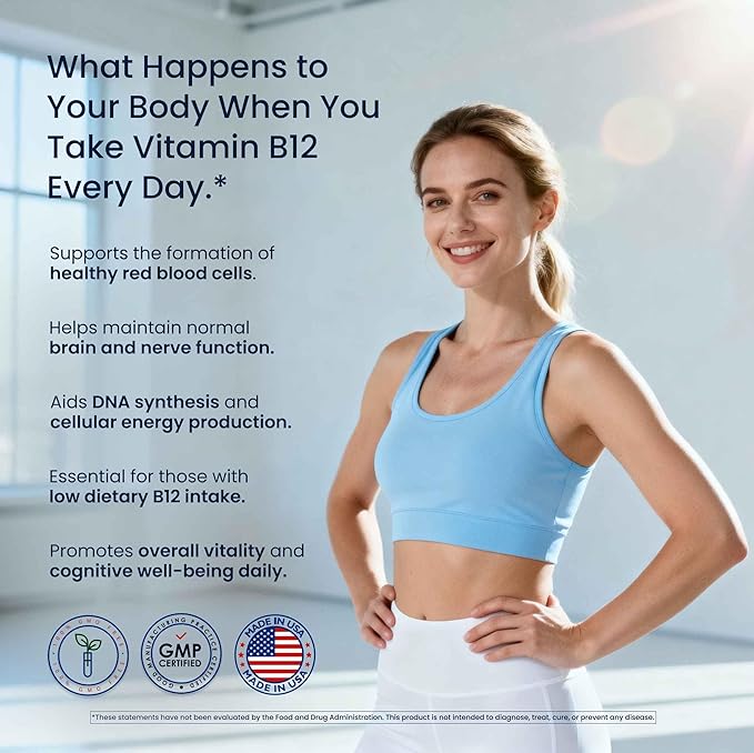 Vitamin B12 500 mcg - High Potency Methylcobalamin Vitamin B Complex forr Energy, Nervous System & Metabolism Support - Daily B12 Supplement - Non-GMO Quick-Release Vitamins for Women and Men