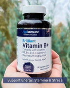 AgeImmune Vitamin B Complex with Vitamin D3 B12 B6 Magnesium Bisglycinate and Folate as Methylfolate - Doctor Formulated Methylated B Complex Supplement – 60 Capsules - Without Niacin