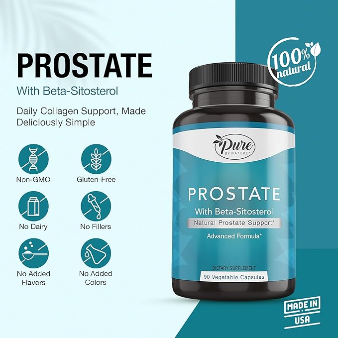 Pure By Nature Prostate Supplement for Men, Beta Sitosterol Prostate Health Supplement with Zinc for Urinary Tract Support, Ease Frequent Urination & Improved Sleep, Gluten-Free, Non-GMO 90 Capsules