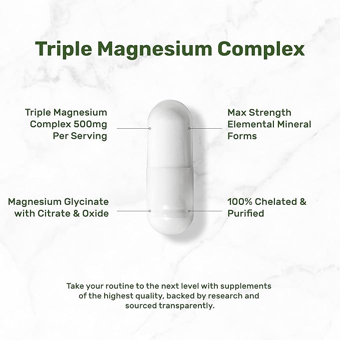 Magnesium Complex 1,000mg, 240 Capsules – Triple Magnesium Complex with Magnesium Glycinate, Citrate, Oxide – Mineral Supplements with Max Strength Elemental Forms + 100% Chelated & Purified