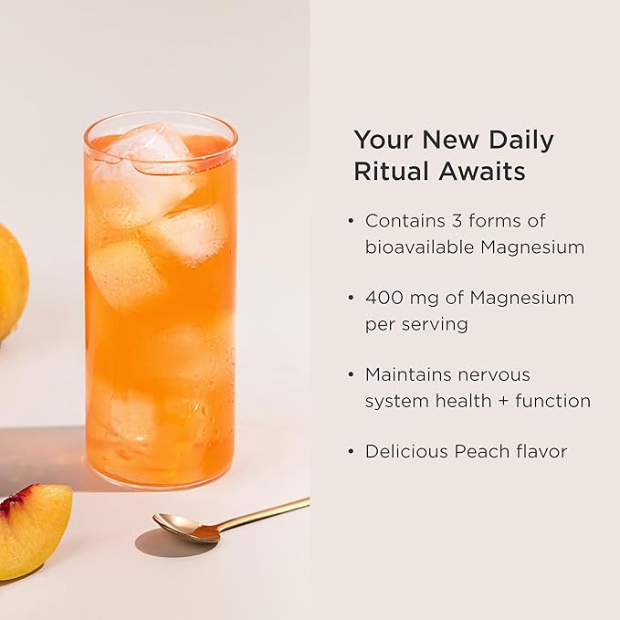 JSHealth Magnesium Powder for Sleep. 400mg Triple-Form Glycinate, Citrate, Amino Acid Chelate. Raspberry Lemonade. By Nutritionist Jessica Sepel (30 Servings) - Peach