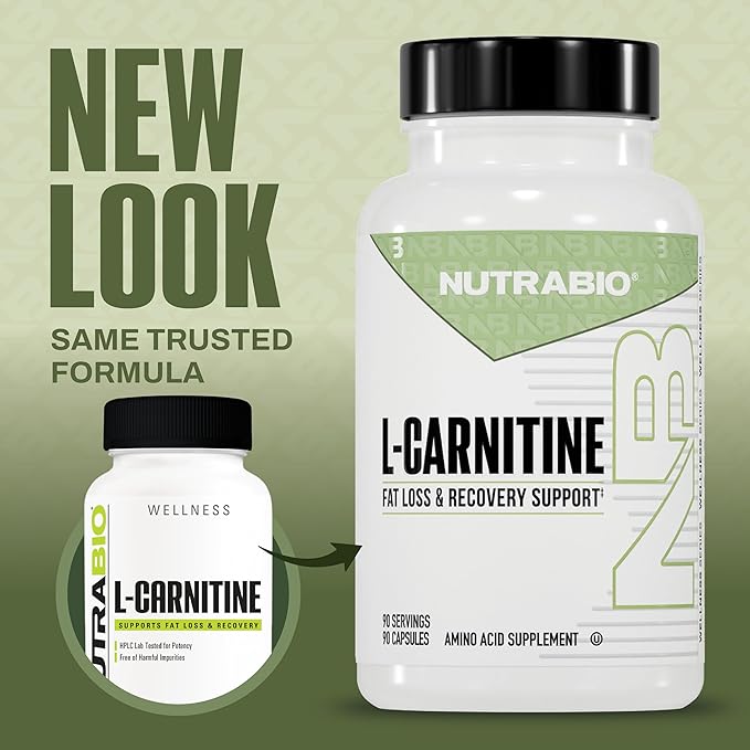 NutraBio L-Carnitine Capsules – Fat Burner for Energy, Endurance & Recovery – Boost Fat Metabolism, Support Weight Loss & Workout Performance – Amino Acid Supplement- 500mg, 90 Capsules