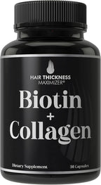 Biotin and Collagen Supplement – 10,000mcg Biotin + Bovine Collagen for Thinning & Brittle Hair. Advanced 2-in-1 Vitamin Complex. Supports Thicker, Healthier Hair Growth for Women, Men