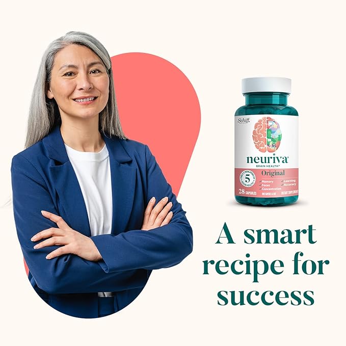 NEURIVA Original Decaffeinated Clinically Tested Nootropic Brain Supplement for Memory, Focus & Concentration, NeuroFactor & Phosphatidylserine, 28ct Capsules