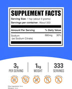 BulkSupplements.com Sodium Citrate Powder - Sodium Citrate Food Grade, Emulsifier, Flavor Enhancer - Gluten Free, 3g per Serving, 1kg (2.2 lbs) (Pack of 1)