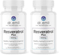 DR. EMIL NUTRITION Resveratrol Supplement - Healthy Aging Supplement with 500mg Resveratrol and 100mg Quercetin - Supports Normal Cellular & Cognitive Health, Twin Pack