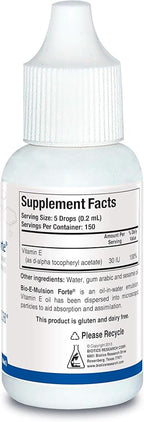 Biotics Research Bio E Mulsion Forte 1 Fluid Ounces, 30 ml Vitamin E 30 IU / 5 Drops, Emulsified, Supports Cell Function, Potent Antioxidant Supports Immune Function, Heart Health, 1 Fluid Ounces
