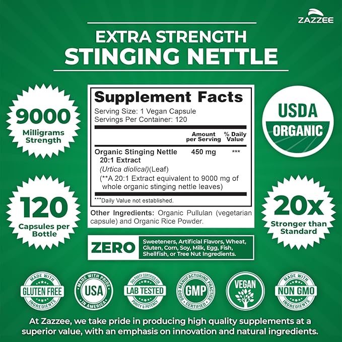 Zazzee Herbal Uric Acid Cleanse Bundle | USDA Organic 20:1 Stinging Nettle Extract Capsules Plus Super Concentrated 10:1 Tart Cherry Extract Capsules | Non-GMO Vegan & ISO Lab Tested