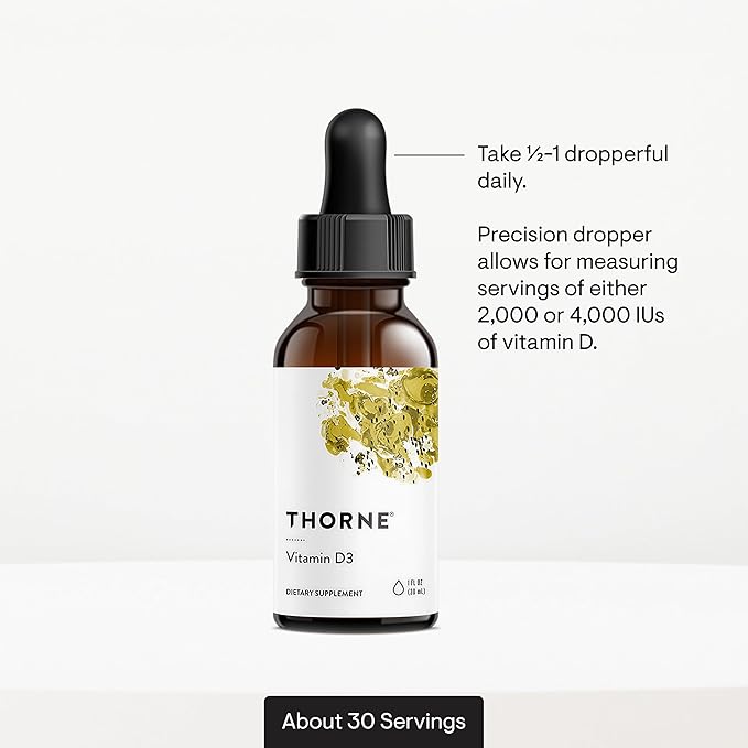 THORNE - Vitamin D3 with a Metered Dispenser - Liquid Vitamin D Vegan Supplement - Supports Healthy Bones, Teeth & Muscles, Plus Cardiovascular & Immune Function* - 4,000 IU - 1 Fl Oz - 30 Servings