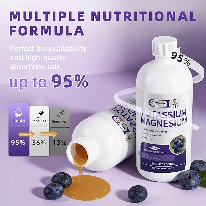 Potassium Magnesium Supplement Liquid - High Absorption Calm Magnesium Complex & Potassium Plus Calcium, Vitamin D3, Zinc for Bone & Energy & Immune Support - 16 Fl oz