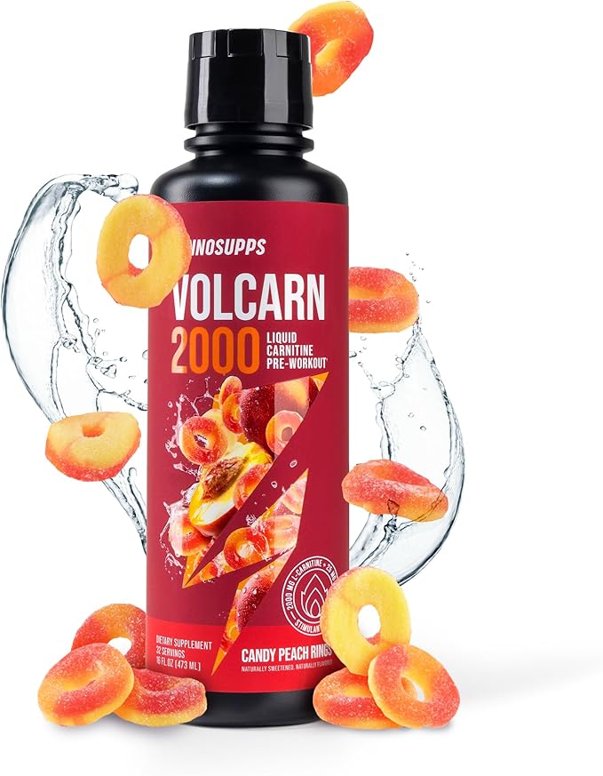 InnoSupps Volcarn 2000 - L-CARNITINE Advanced Energy Liquid | ATP Enhancer with GBEEC | Boosts Energy, Enhances Focus, Caffeine Free, No Artificial Sweeteners | 32 Servings (Candy Peach Rings)