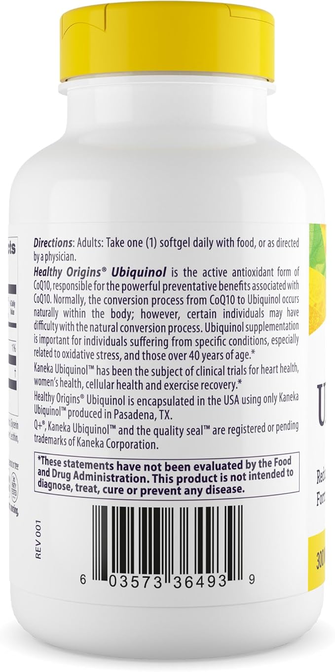 Healthy Origins Ubiquinol (Active Form of CoQ10), 300 mg - Kaneka Ubiquinol Supplements for Heart Health & Antioxidant Support - Gluten-Free & Non-GMO Supplement - 60 Softgels