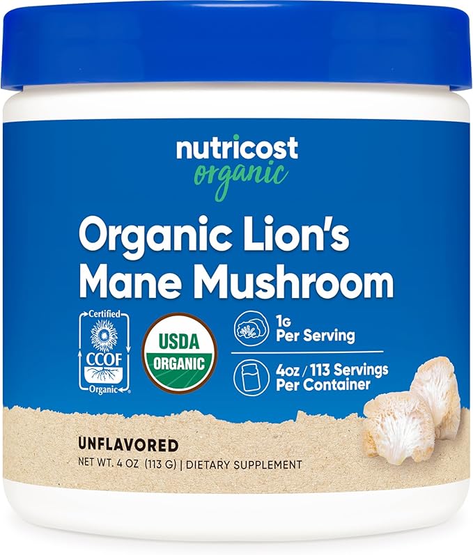 Nutricost Organic Lion's Mane Mushroom Powder 4oz - Certified USDA Organic