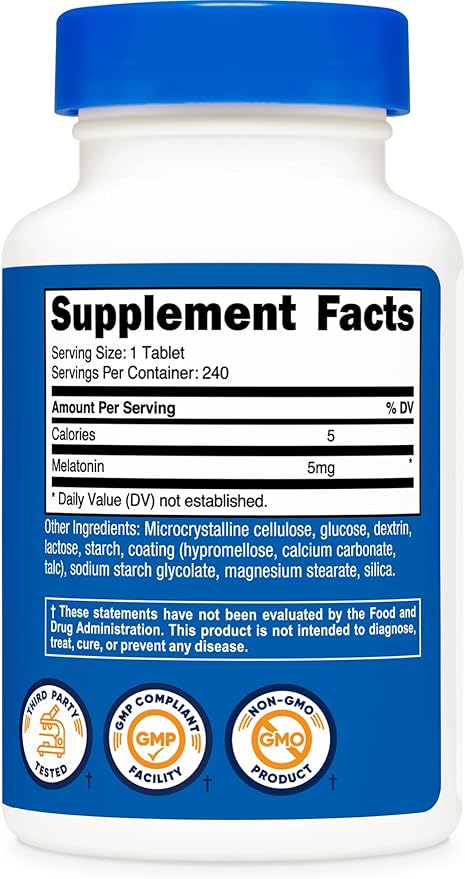 Nutricost Melatonin 5mg, 240 Tablets - 5mg Per Serving, Non-GMO, Gluten Free