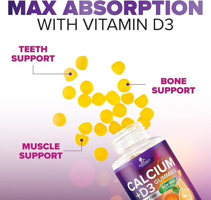 Calcium Supplement Gummies - Sugar Free Calcium Gummy with Vitamin D3 for Best Absorption - Supports Immune Health, Bones & Teeth - Nature's Calcium Chews for Women & Men, Orange Flavor - 120 Gummies