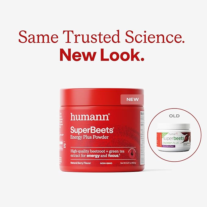 Humann SuperBeets Energy Plus with Grape Seed Extract - Beet Root Powder, Green Tea Extract, Caffeine, Vitamin C, Non-GMO, 5.87oz