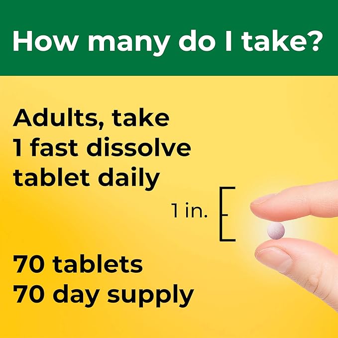 Nature Made Vitamin D3 5000 IU (125 mcg) Extra Strength, Vitamin D Supplement for Immune Support, 70 Sugar Free Fast Dissolve Tablets, 70 Day Supply