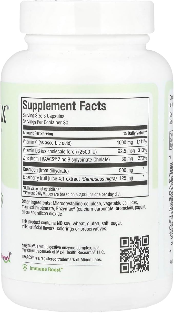 Maxi Health Quercetin 500mg Capsules – Zinc Supplements for Women and Men – Non-GMO, Kosher, and Gluten-Free Quercetin Supplements with Elderberry Vitamin C and Zinc (90 Veg Capsules)