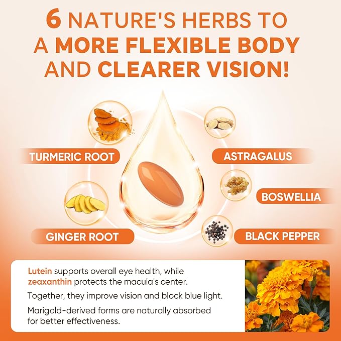 Liposomal Turmeric Ginger Curcumin Complex Supplement Pills, 2000mg Organic Turmeric Root with Black Pepper, Lutein and Zeaxanthin Supplements Liquid Softgels, 95% Curcuminoids, Non-GMO, 240ct