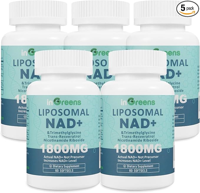 inGreens Liposomal NAD+ Supplement 1800 mg with Nicotinamide Riboside, Trans Resveratrol, Trimethylglycine, Replaces NMN, Boost NAD+, Aging Defense, Cellular Energy, 300 Softgels