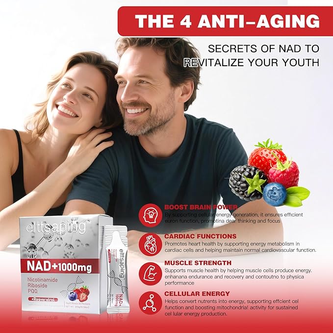 NAD 1000mg Liquid Supplement, NAD+ Liquid Supplement with Nicotinamide Riboside, Resveratrol & PQQ, NAD+ Supplements for Men & Women, Healthy Aging & Boosts Cellular Energy – 30 Packs