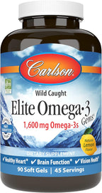 Carlson Labs Wild Caught Elite Omega-3, 1600mg, Omega 3s, Soft Gels, 90 Count