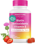 Pink Stork Biotin, Antioxidants, Vitamin E Multivitamin for Teens - Clinically Studied Vitamins + Nutrients for Teens - Beautiful Hair, Radiant Skin, Strong Nails, + Immune Support - 60 Berry Gummies