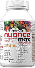 ANDREW LESSMAN Essential-1 nuonce max Multivitamin 5000 IU Vitamin D3 30 Small Capsules. 100 mcg Methyl B12. CoQ10 Lutein Lycopene Zeaxanthin. High Potency. No Additives. Ultra-Mild One Daily Capsule