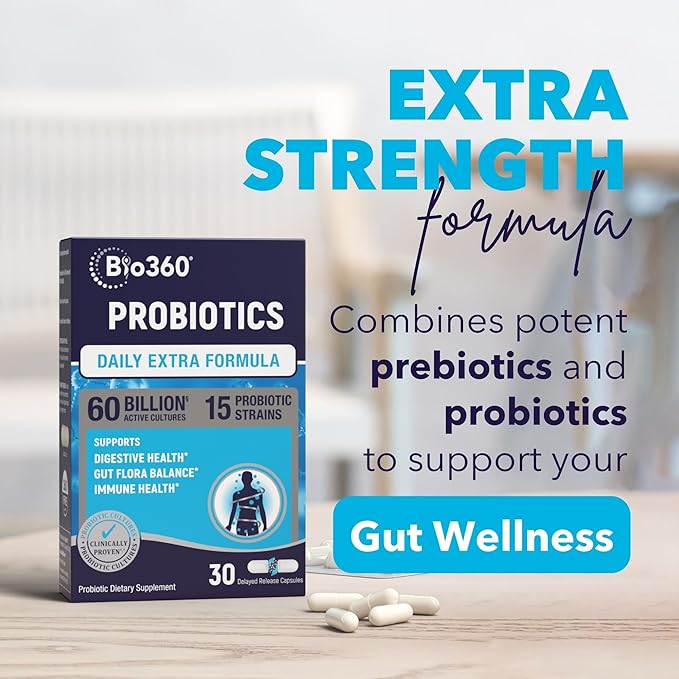 Extra Strength Probiotic for Digestive Health and Immune Support, 60 Billion CFU & 15 Strains, Gut Health Probiotics for Men and Women Supports Occasional Constipation, Diarrhea, Gas & Bloating, 30CT