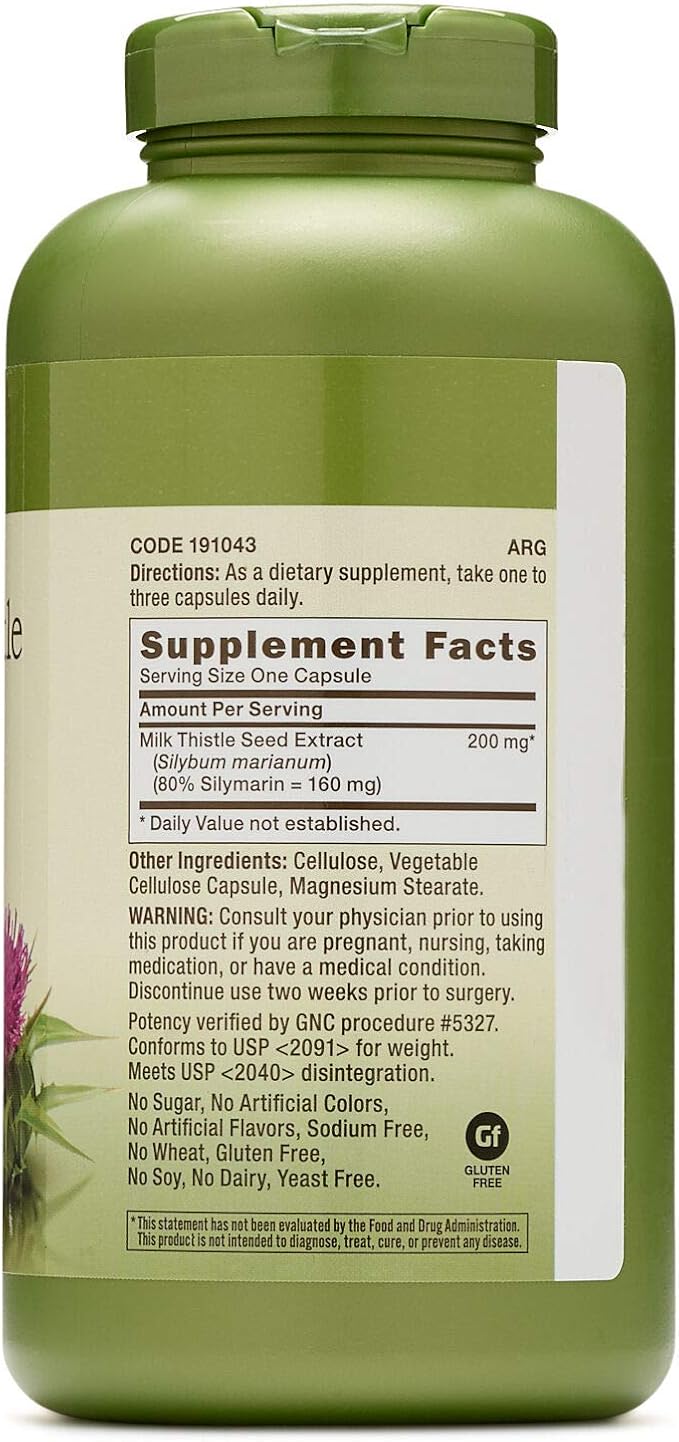 GNC Herbal Plus Milk Thistle 200mg Supplement, Vegetarian, Supports Healthy Liver Function, 300 Servings