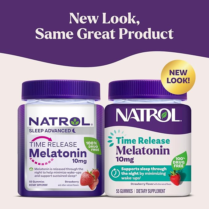 Natrol 10 mg Melatonin Gummies,Time Release Sleep Gummies for Adults,Minimize Wake Ups,Strawberry-Flavored,55 Day Supply,55 Count (Pack of 2)