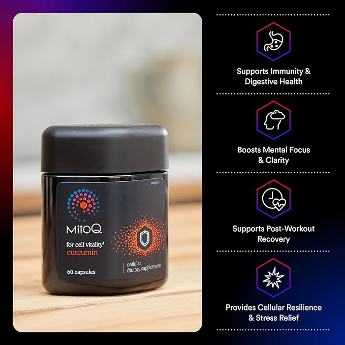 MitoQ Curcumin Longvida Lipidated Formula Mitochondria-targeted Antioxidant | Ultra Bioavailable & Sustained Action Free-Form Curcumin, 60 Capsules